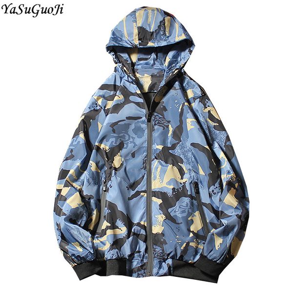 

yasuguoji new 2018 fashion camouflage long-sleeve jacket men thin hooded mens jacket men's windbreaker chaqueta mujer jk40, Black;brown