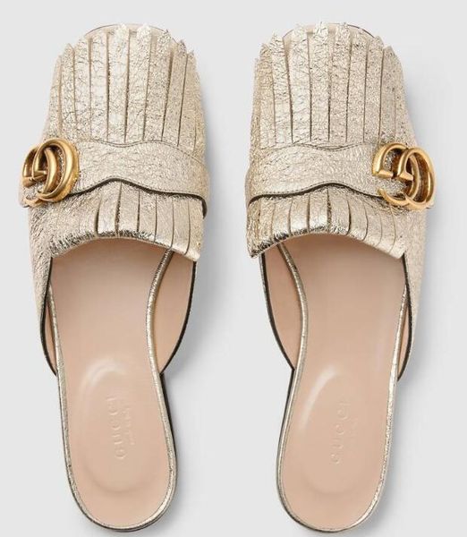 

2019 женщины металлический ламинат кожа тапочки тапочки мулы натуральная кожа Princet