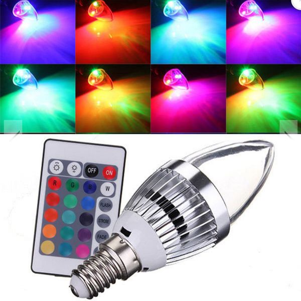 

Rgb led candle light e12 e14 3w led bulb light 16 color change 24key ir remote controller