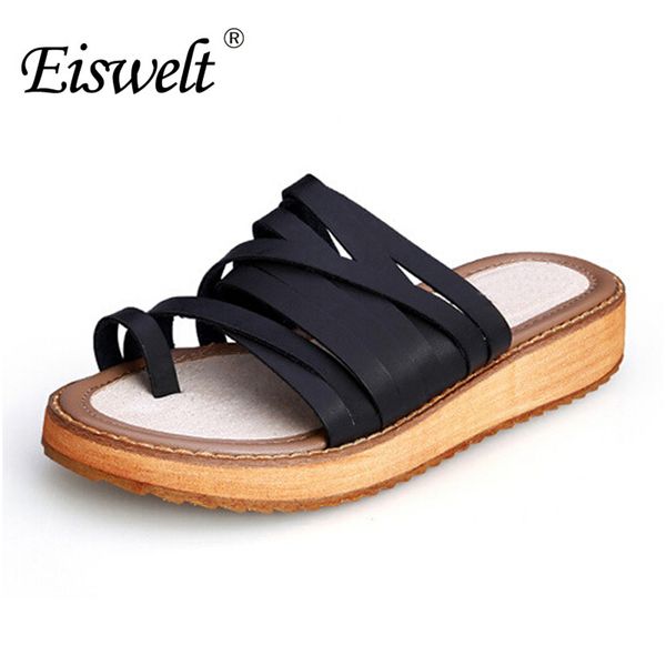 

eiswelt fashion gladiator slippers summer flip flops casual flats#zjf25, Black