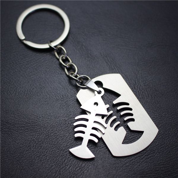 

quality stainless steel fish bone,anti-war mark,blade,csgo,chinese characters,key chain keychain for men's car keys holder gift, Silver