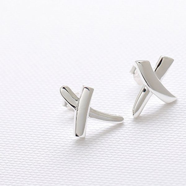 

woman 925 sterling silver earring women cross asymmetric stud fashion wedding x earrings, Golden