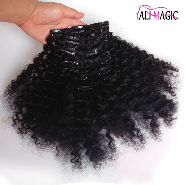 Clip-in-Haarverlängerung für lockiges Haar, Afro-verworrene lockige Clip-In-Haarverlängerungen, 7 Stück/Set, 120 g, 4B 4C, brasilianisches Echthaar, Clip-Ins
