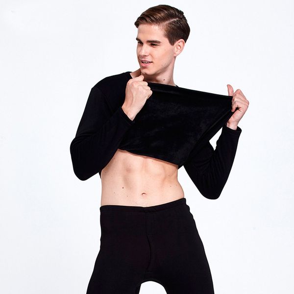

2017 spring autumn men 2pcs cotton thermal underwear set winter warm thicken long johns bottom clothes 3 colors, Black;brown