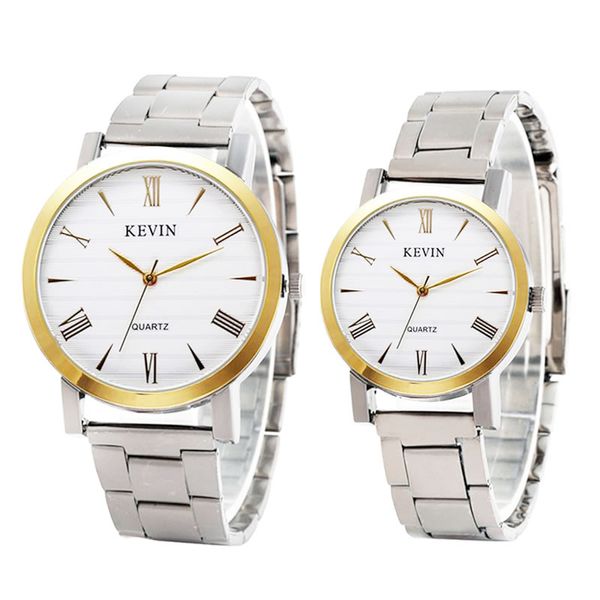 

kevin pure color couple quartz watch steel strap wristwatch roman numerals watches for lovers romantic jewelry fashion clocks, Slivery;brown