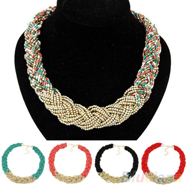 

hot sale necklace handmade fashion multilayer collar measle choker necklaces red bohemia big braid pendant necklace women, Silver