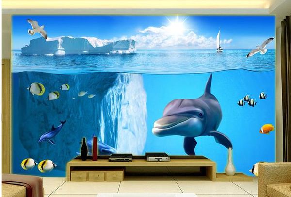 

3d стерео морской пейзаж подводный мир дельфин тв фон стены 3d пейзаж обои
