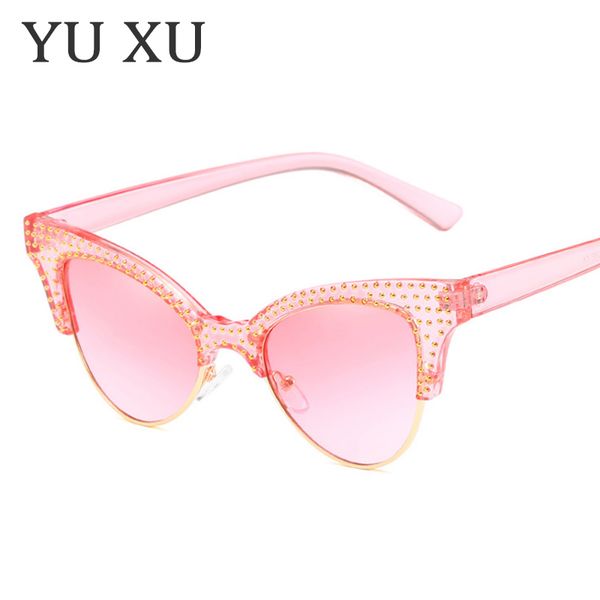 

fashion cat eye sunglasses women 2018 vintage brand designer half frame sun glasses for female oculos de sol uv400 h08, White;black