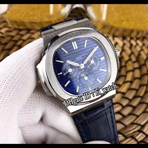 

new nautilus classic 5740 steel case blue texture dial moon phase automatic mens watch blue leather watches 7 styles hi_watch p313a1, Slivery;brown