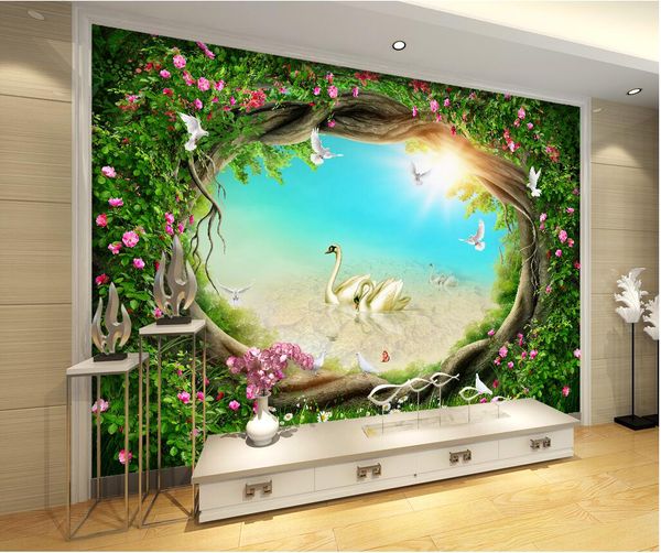 

3d room wallpaper custom p non-woven mural fantasy fairytale forest garden flower vine grass tv background wall wallpaper for walls 3 d