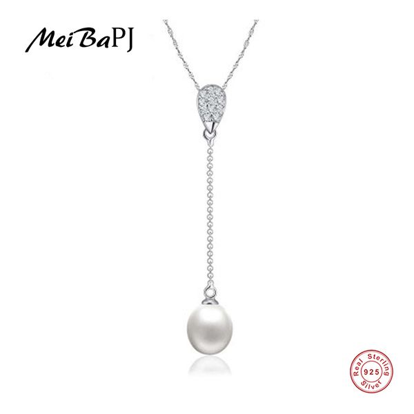 

meibapj]9-10mm big size pearl necklace elegant 925 sterling silver water drop pendant necklace for women 4 colors with gift box