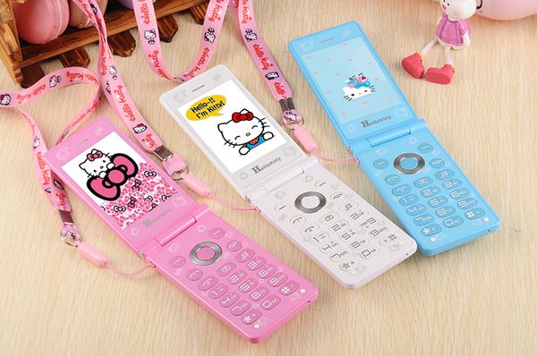 

original kuh d10 touch screen dual sim card flip phone gprs breath light cell phone women girl mp3 cartoon hello kitty mobile phone