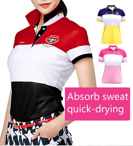 

2017 summer golf dress ladies korean version golf color short sleeved t shirt breathable elasticity, Black;blue