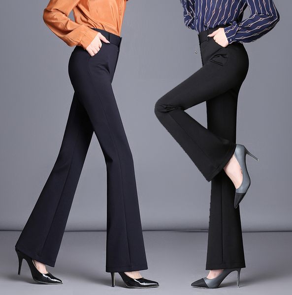 

new korean version of the self-cultivation micro-la pants elastic thin bell pants professional trousers trousers, Black;white