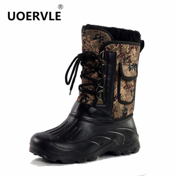 

2017 winter male boots thickening waterproof snow boots cotton ski gaotong outdoor fishing men snow shoes fashion, Black