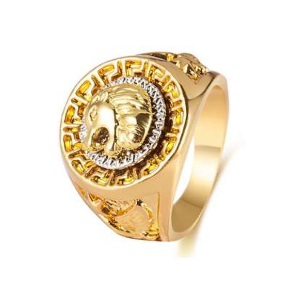 

new fashion gold and silver colors classic men's punk style hip hop ring band cool lion head gold ring jewelry s0098, Golden;silver