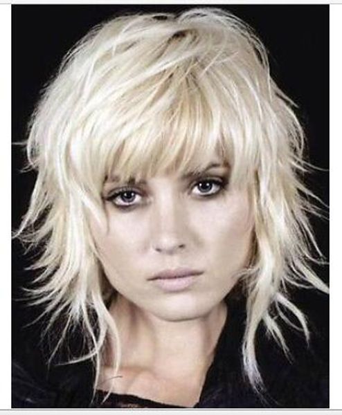 

medium choppy layered cool straight natural synthetic hair wig, Black;brown