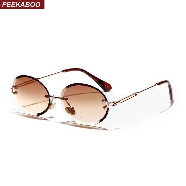 

retro oval sunglasses women frameless 2019 gray brown clear lens rimless sun glasses for women uv400, White;black