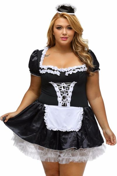 

s6xl black satin and white lace fancy mini french maid dress cosplay maid costume plus size halloween costumes for women6955507