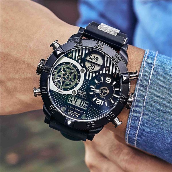 

6.11 big dial mens watches men sports watches stainless steel quartz waterproof relogio masculino montre homme, Slivery;brown