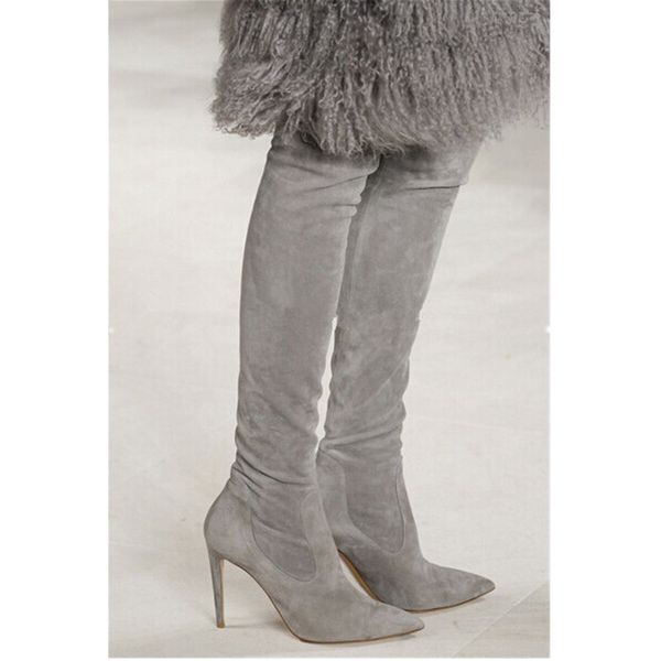 

black gray khaki thigh high boots women's winter over the knee boots shoes for women zip stiletto high heels shoes