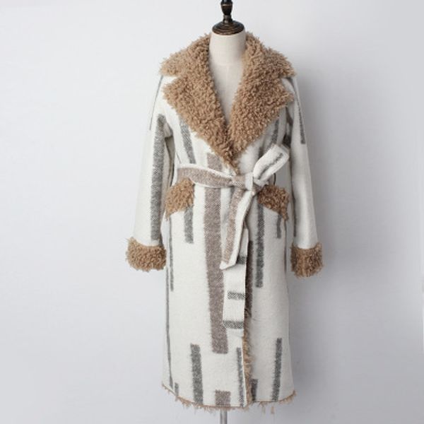 

2018 autumn and winter new wool tweed fur coat, Black