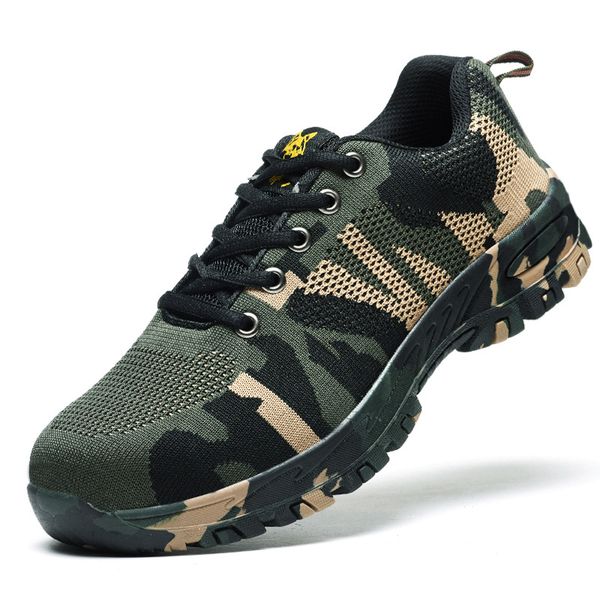 

men safety work boots size 45 46 camouflage breathable mesh steel toe casual shoes mens labor insurance puncture proof shoes, Black
