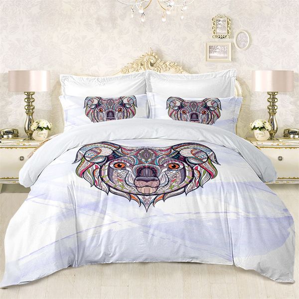 

cute koala print bedding set colorful geometric duvet cover white purple bed cover king  pillowcase 3pcs bed set d40