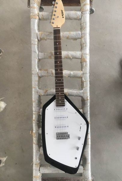 

custom 6 strings vox mark v teardrop phantom black solid body electric guitar 3 single coil pickups, tremolo tailpiece, vintage white tuners