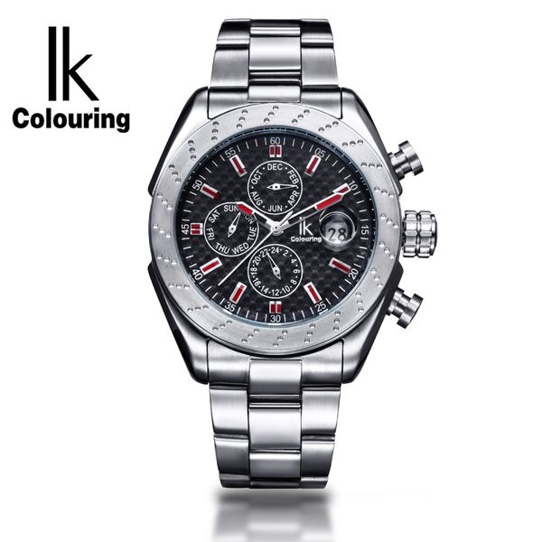

ik colouring men's self-wind luxury brand mechanical watches water resistant 3 sub-dial automatic watch men relojes hombre, Slivery;brown