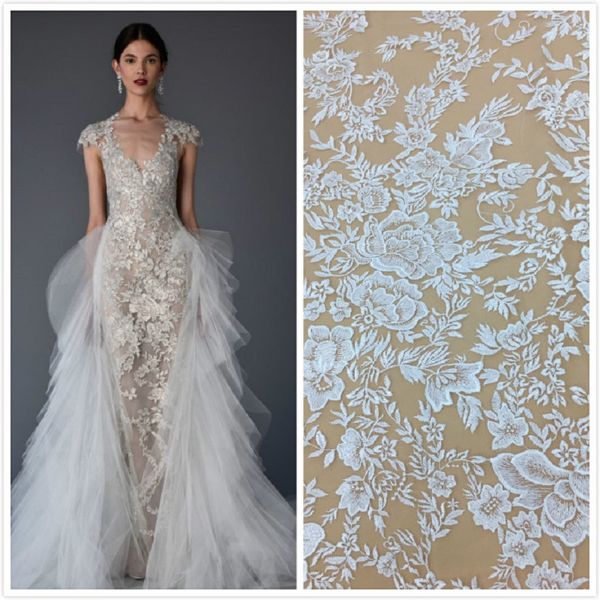 

new coming african tulle lace fabric flowers design charming nigerian mesh lace fabric embroidered lace for wedding dress by 5 yards, White;gold