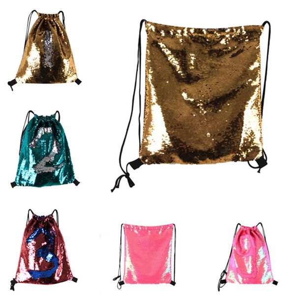 

8 colors mermaid sequin backpack sequins drawstring bags reversible paillette outdoor backpack glitter travel accessory bag 100pcs t1i875