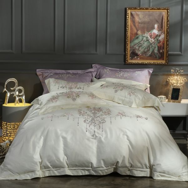 Jacquard Embroidery Luxury Wedding Royal Bedding Sets King Queen Size Bed Flat Sheet Set Cotton Spread Duvet Cover Southwestern Double