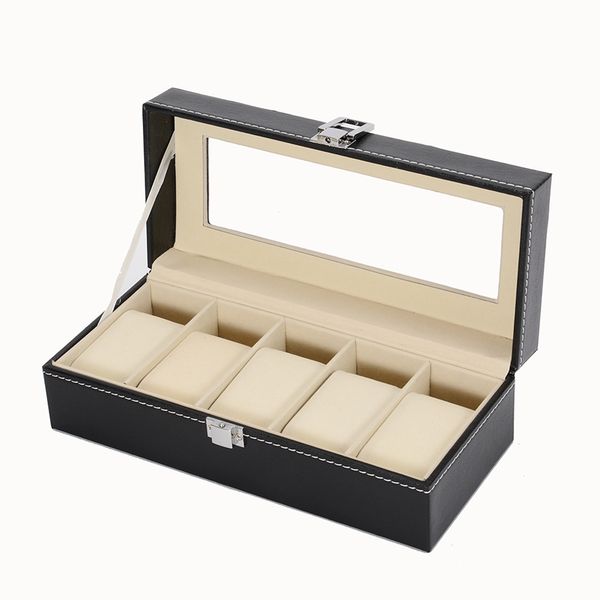 

window wooden leather 5 watch box spot customized table box, Black;blue