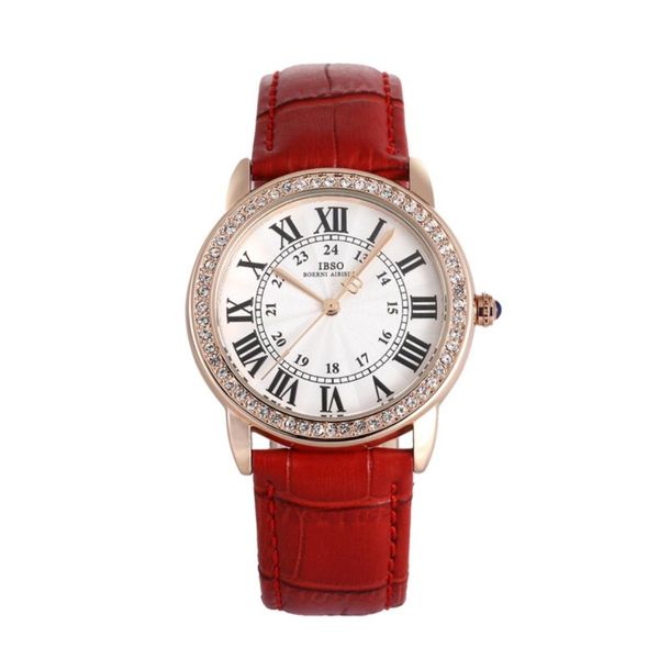 

ibso fashion diamonds watch roman numeral markers wowmens watches genuine leather strap 3823, Slivery;brown