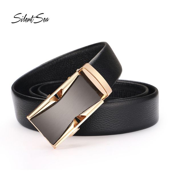 

silentsea luxury automatic buckle belts for men genuine leather belt male 100% cowskin men's belt business waistband man, Black;brown