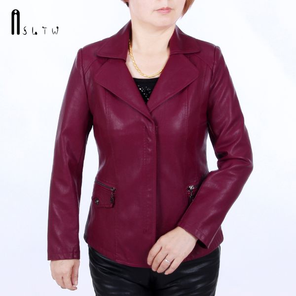 

6xl leather jacket women 2017 new spring and autumn washed pu leather turn down coat slim women's jacket, Black