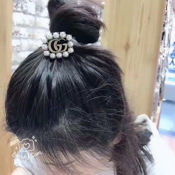 

2pcs pearl with letters hair rubber bands fashion women flower head rope jewelry women's hair accessories, Pink