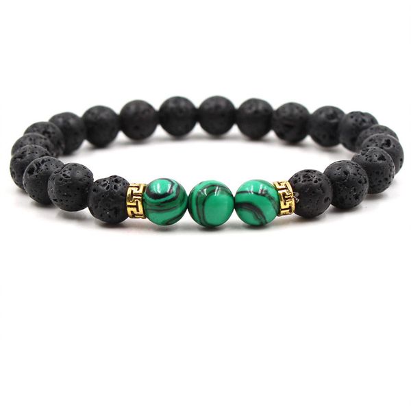 

2021 new fashion yoga bracelet lava rock malachite natural stone beads buddha bangles for friend gift, Golden;silver