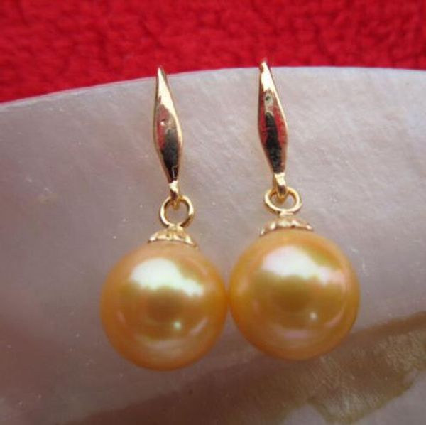 

charming round 10-11mm south sea natural golden pearl earring 14k yellow gold ho