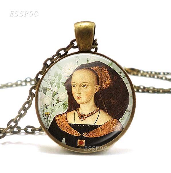

elizabeth woodville white queen bronze necklace jewelry art pendant retro style literary glass dome cabochon gift, Silver