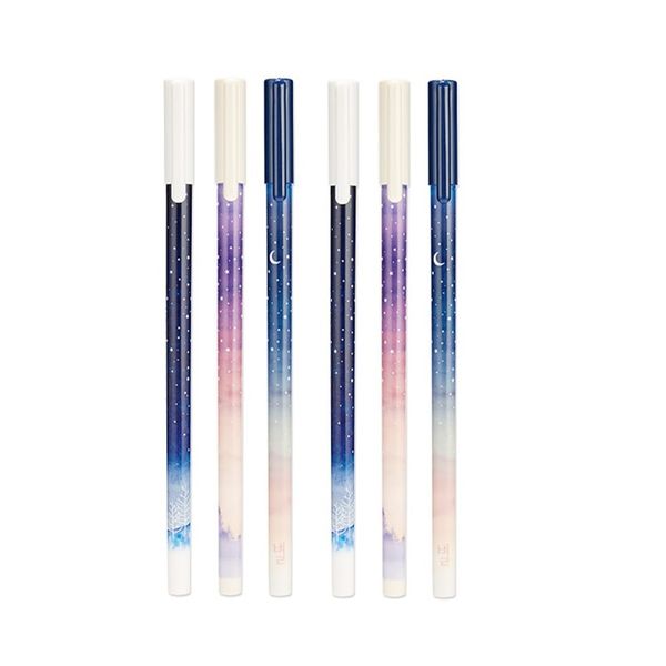 

6 pcs starry sky gel pen 0.35mm extra fine roller pen black color for writing signature kawaii kids gift school supplies fb161, Blue;orange