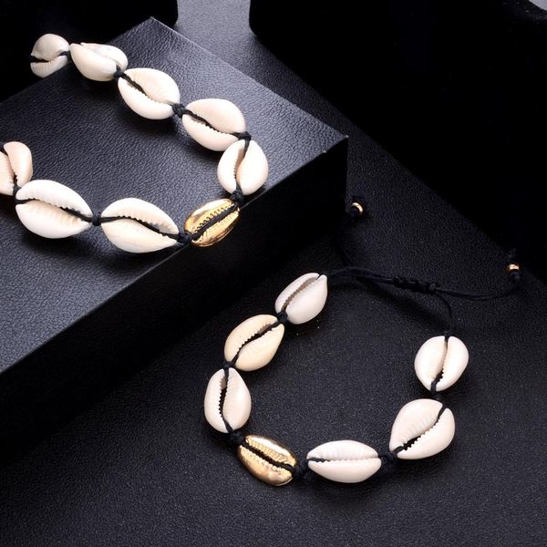 

2018 woman beach jewelry boho sea shells rope chain bracelet simple bracelets & bangles for woman girls jewelry gift, Golden;silver