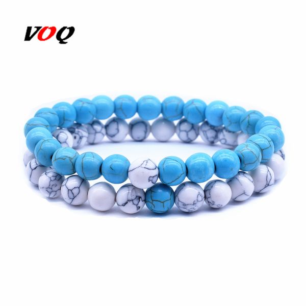 

summer style 8mm natural stone beads bracelet set pack for men women jewelry fashion 2 colors couple distance bracelets sale, Black