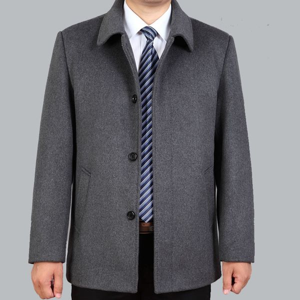 

middle age men's cashmere coat men wool trench male turn down collar single breasted woolen outerwear 2018 new autumn winter, Black