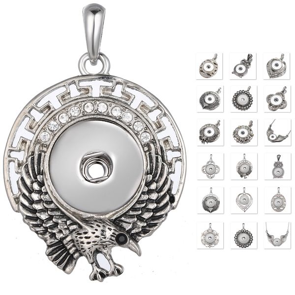 

9 styles vintage metal 18mm snap button necklace pendant ginger snap button jewelry for women, Silver