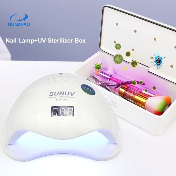 

sunuv sun5 plus 48w lamp for nails uv led nail light dryer+sterilizer box s2 sterilizer storage box portable disinfection