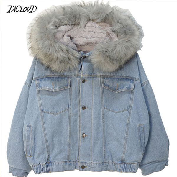 

autumn winter thick hair collar denim jacket women 2018 korean lamb hair loose outerwear ladies casual plus size warm coats 2xl, Black;brown