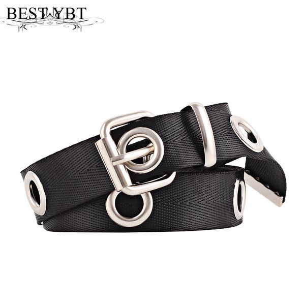 

ybt women's belt women's pin buckle blow hole canvas casual belts elongation of hollow air hole casual belt polychromatic, Black;brown