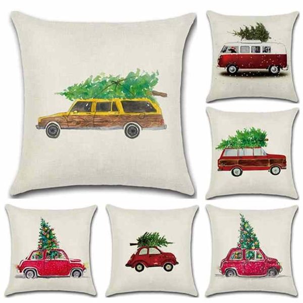 

merry christmas tree cartoon car series linen pillowcases sofa car cafe office decorative pillow cases 45*45cm printing cushion covers
